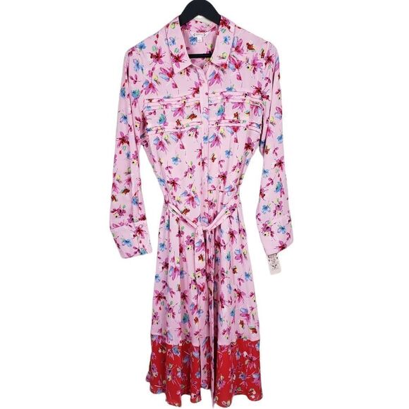 NWT Nanette Lepore Floral Multiprint Button Up Collated Shirt Midi Dress - Picture 2 of 13